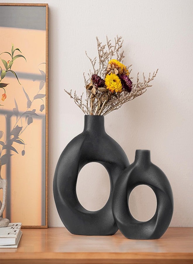 Zagxuade Black Ceramic Vase Set of 2,Matte Modern Nordic Boho Home Decor for Living Room,Bedroom,Wedding Table - Image 5